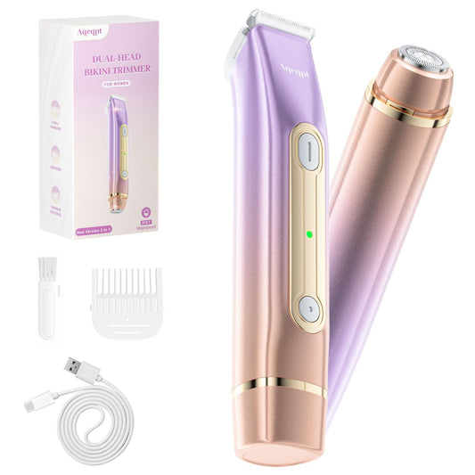 Bikini Trimmer for Women, Electric Razors with Dual Heads, Rechargeable Pubic Hair Trimmer with IPX7 Waterproof, Painless Pro Shaver for Underarm Leg Arm Body Face Private Area（RoyalRose）