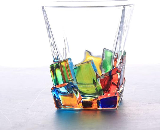 Colorful Drinking Glasses, Hand Painted Colored Water Glasses, Multicolor Water Glasse,Whiskey Wineglass Glasses,Tumbler Glasses (Ice cube)