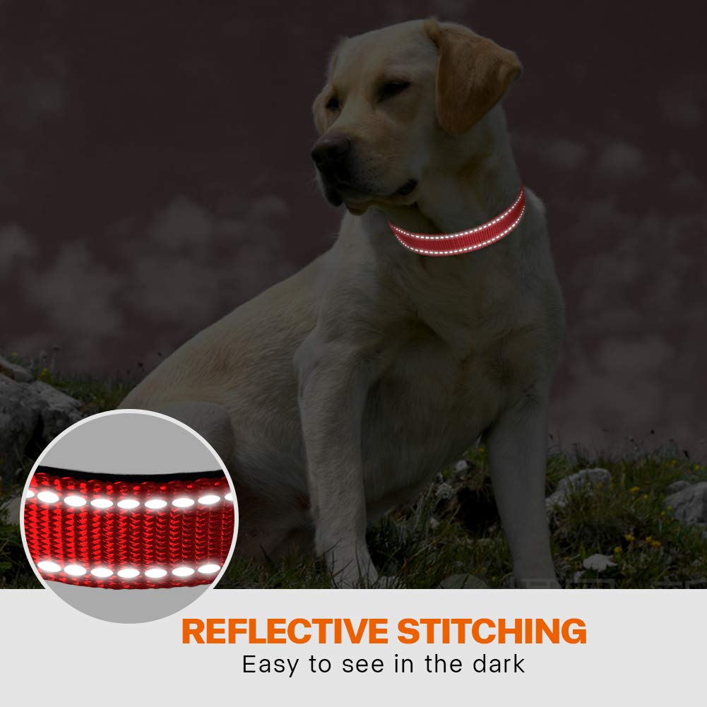 Taglory Reflective Dog Collar with Safety Locking Buckle, Adjustable Nylon Pet Collars for Large Dogs Female Male, Red, L