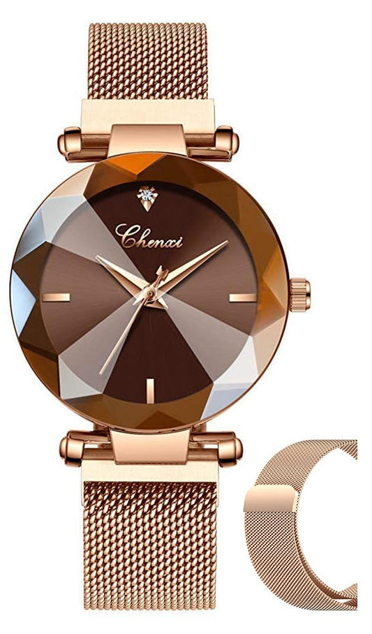 MASTOP Fashion Women Rose Gold Watch Japan Quartz Stainless Steel Magnetic Mesh Band Waterproof Ladies Watches (Brown)