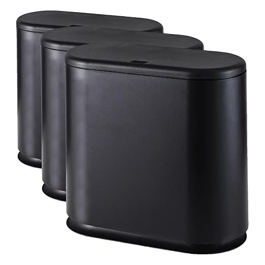 Cq acrylic 12 Liter Rectangular Plastic Trash Can Wastebasket with Press Type Lid,3.17 Gallon Dog Proof Garbage Container Bin for Bathroom,Powder Room,Bedroom,Kitchen,Craft Room,Office (Black)