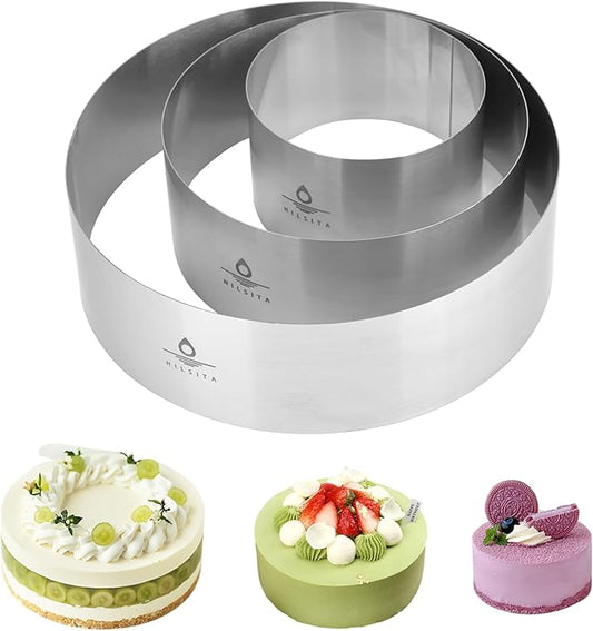 3Pcs Cake Molds for Baking, Stainless Steel Mousse Cake Rings, Mousse Ring Mold Round for Bakeware Tools-4/6/8in (2.36''H)