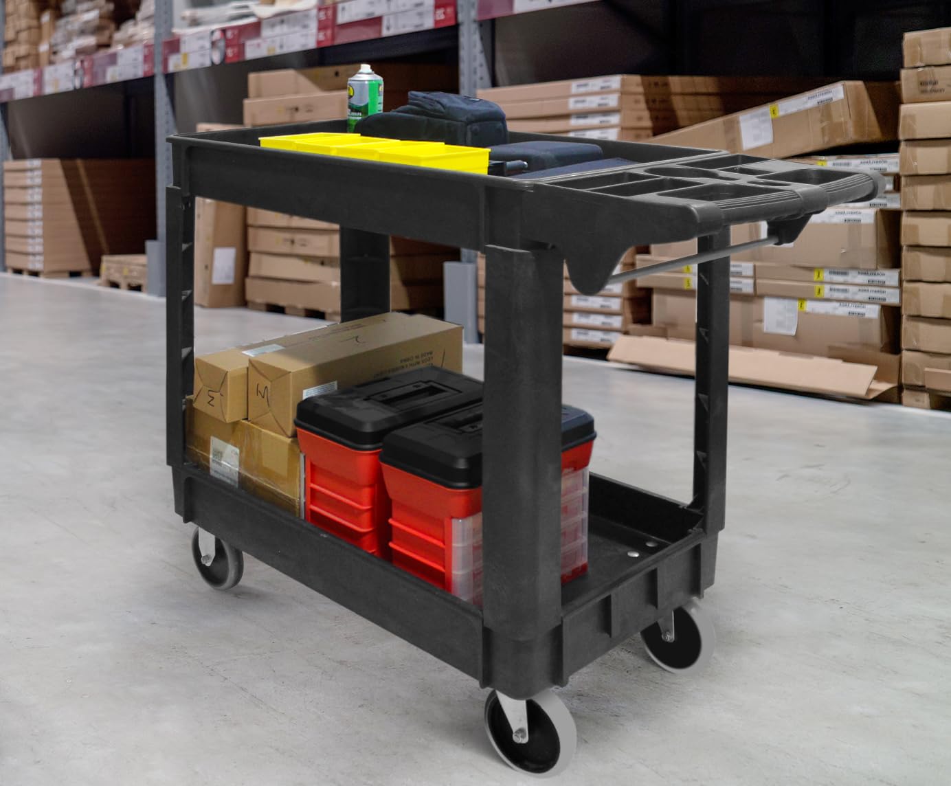 MaxWorks 80855 500-lb Utility Service PP Cart With Two Trays and Wheels 30 Inch X 16 Inch Overall Dimensions