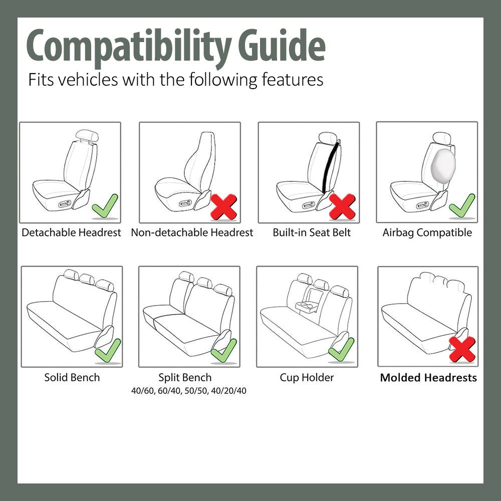 FH Group Light Breathable Durable Washable Flat Foam Padding Cloth Full Set Car Seat Covers, Airbag & Split Compatible w Gift - Universal Fit for Cars Trucks and SUVs (Black)