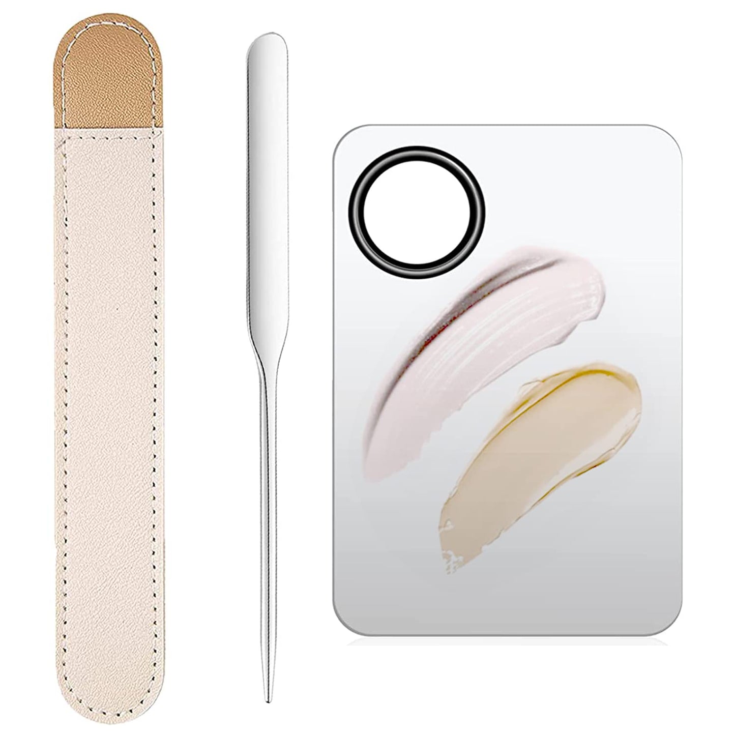 Makeup Spatula and Makeup Palette, Stainless Steel Foundation Palette & Tiny Spatula Tool for Nail, Art, Eye Shadow, Eyelash, Face Makeup (Stainless Steel Palette)