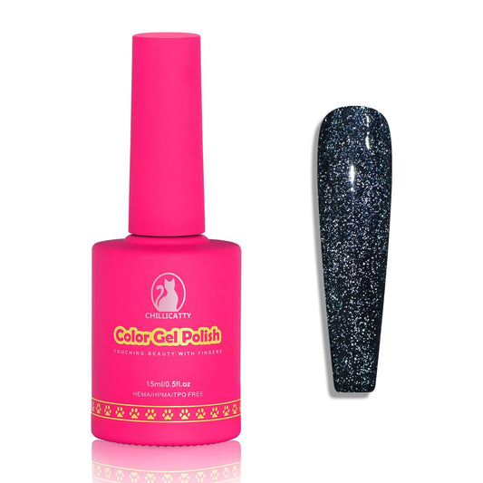 Reflective Glitter Gel Nail Polish, HEMA HPMA TPO Free, Black Flash Diamond Shimmer, Need UV Lamp Long Lasting Salon Perfect Gel Nail 15ML for Women (Dia-008)