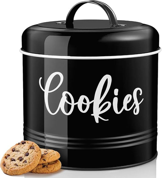 DAYYET Farmhouse Cookie Jar for Kitchen Counter, 1 Gallon Vintage Cookie Jar with Airtight Lid, Large Food Storage Container for Candy, Cookies, Dessert, Black Kitchen Decor and Accessories