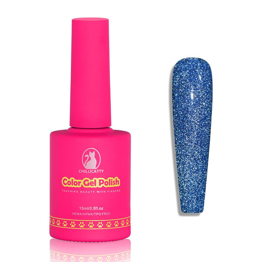 Reflective Glitter Gel Nail Polish, HEMA HPMA TPO Free, Navy Flash Diamond Shimmer, Need UV Lamp Long Lasting Salon Perfect Gel Nail 15ML for Women (Dia-006)