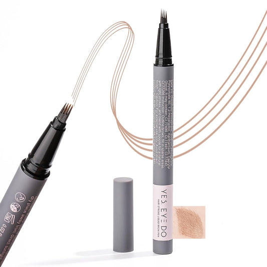 Light Blonde Eyebrow Pencil for Older Women, Light Taupe Eyebrow Pen with Hair Stroke, Ultra Precise Microblading 4-Tip Eyebrow Pen, 24H Long Wear YES.EYE DO(Golden Caramel-Light Blonde)