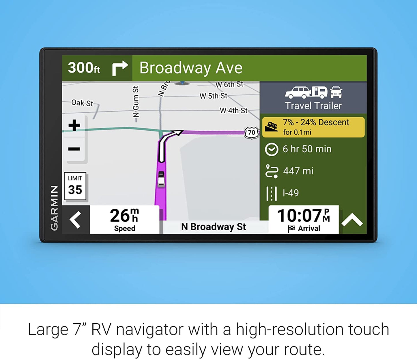 Garmin RV 795 RV Navigator GPS Portable Navigator for RVs with Touchscreen Display, Preloaded Maps with 8GB MicroSD Card, 6Ave Travel Bundle & Cleaning Kit