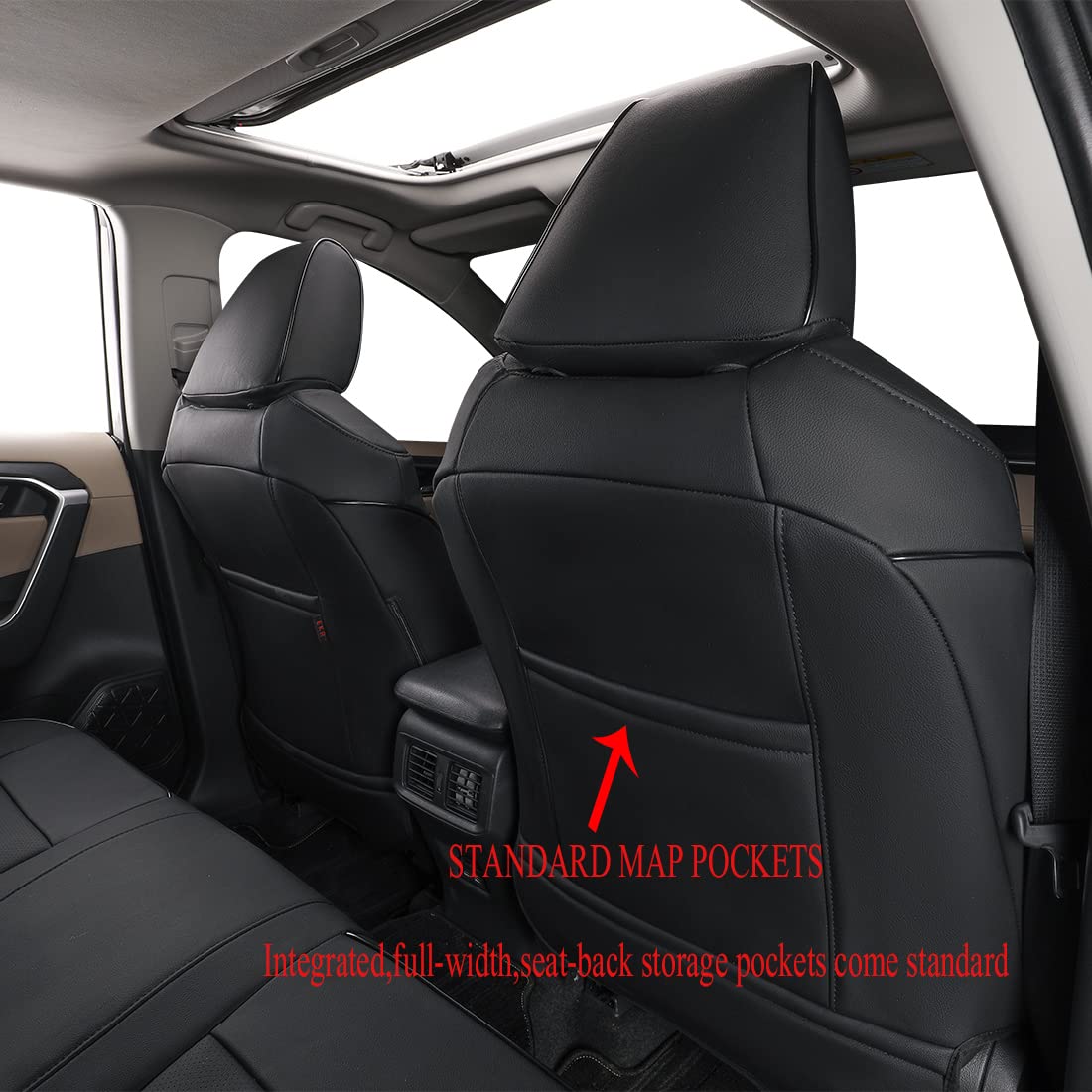 EKR Rav4 Seat Covers Custom Fit for Toyota Rav4 2019 2020 2021 2022 2023 2024 2025 LE,XLE,XLE Premium,Limited, Leather Truck Seat Cover Full Set for SUV,Faux Leather(Black)