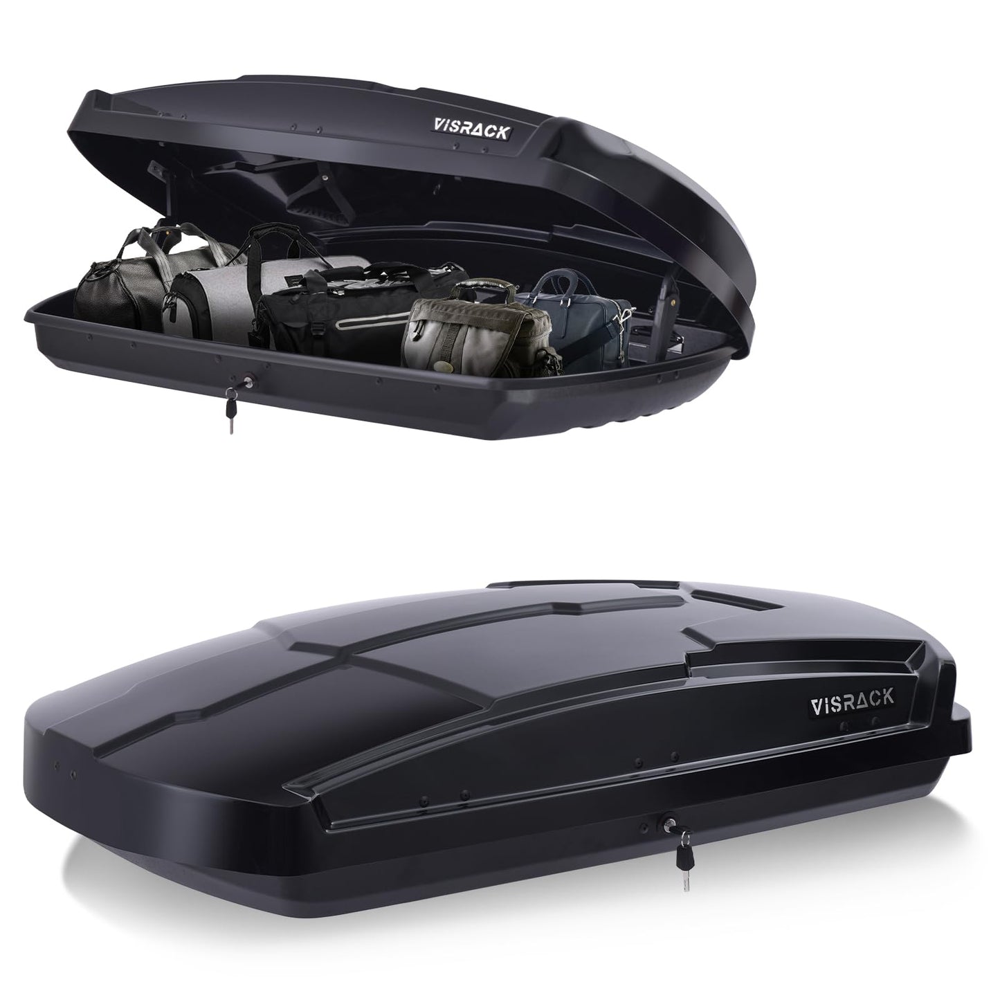 Hard Shell Roof Cargo Carrier, 15.5 Cubic Feet Black Roof Box, Durable ABS Storage with Dual-Sided Opening, Weatherproof & Locking System, Tool-Free Installation, 58.3" L x 35.4" W x 13" H