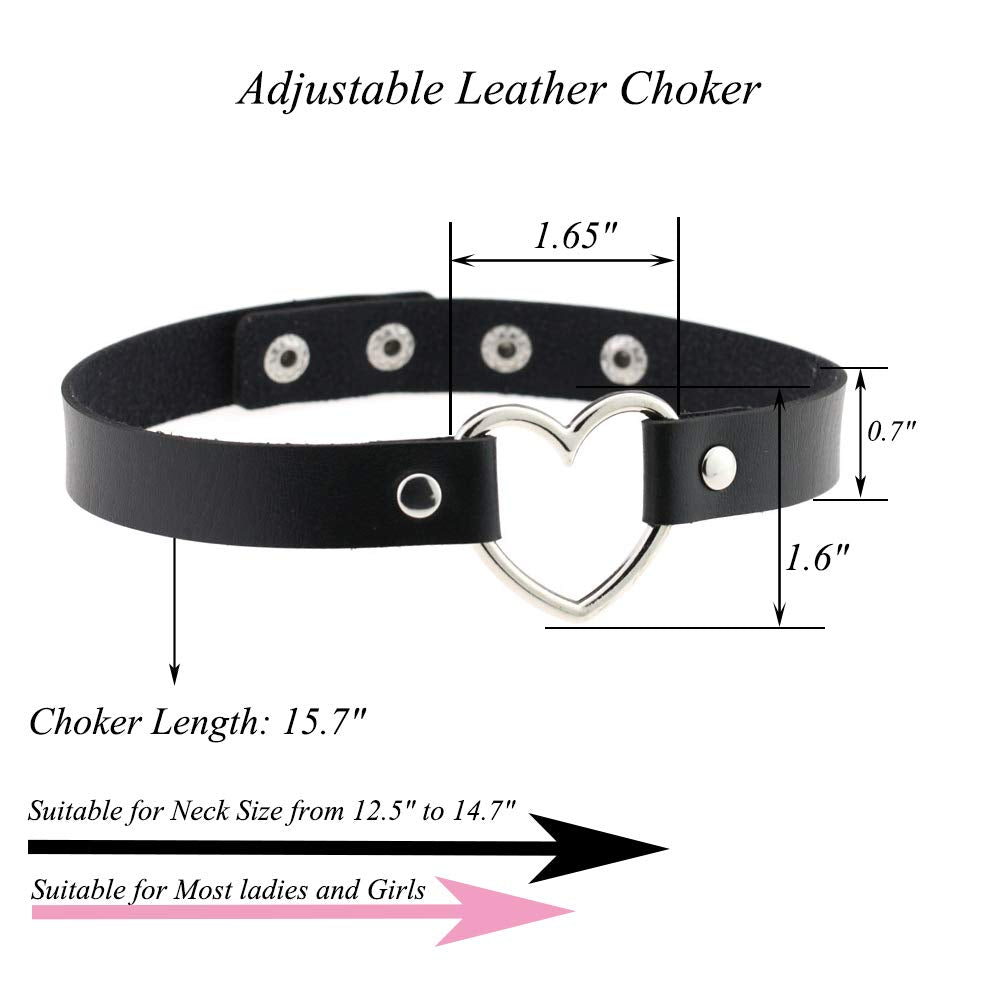 ETHOON Love Heart PU Leather Choker Necklace Goth Choker Collar Chain Black