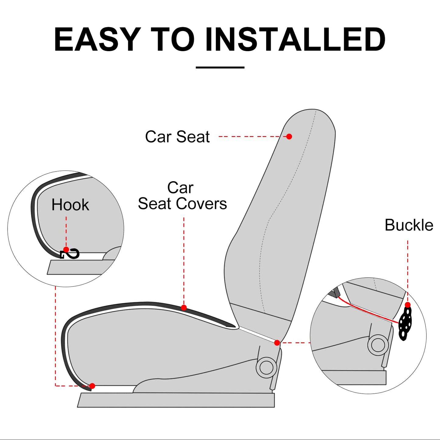 surpassme 2 Comfortable Car Seat Covers Universal Front Seat Coves for Car Accessories with Storage Pockets, Padded Car Interior Covers for Automotive, SUV, Truck, and Van (Grey)