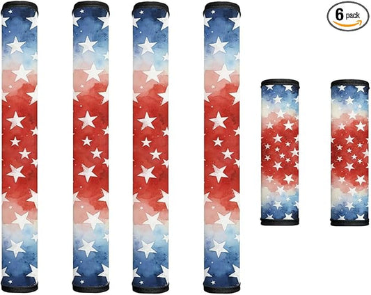 4th of July Refrigerator Door Handle Covers Set of 6 Patriotic America 250th Anniversary Decor Handles Keep Clean Anti-Slip Fridge Accessories Home Decor, USA Theme Star Pattern