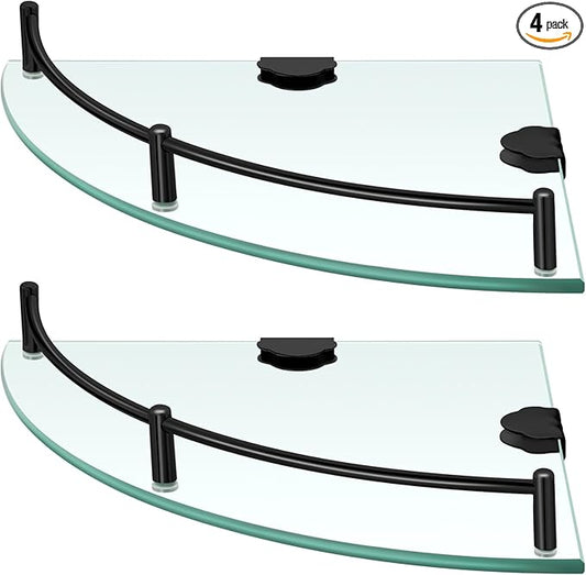 Crowye 4 Pcs Corner Shower Shelf 2-tier Glass Corner Shelf Stainless Steel Wall Mounted Bathroom Organizer for Storing Shower Gel Shampoo Brush, 9.25 Inches (Black)