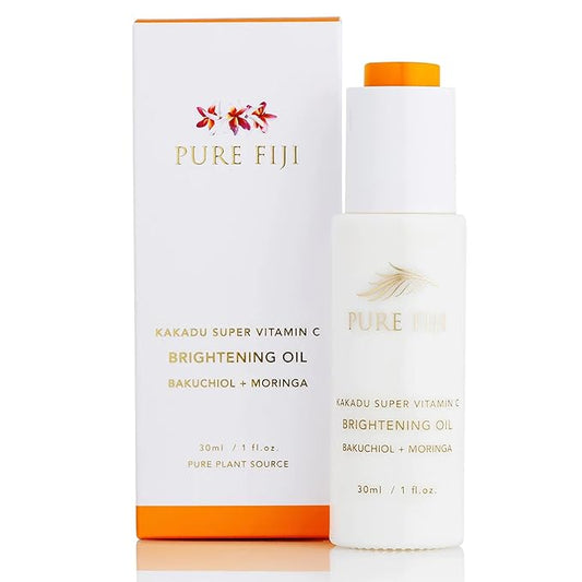 PURE FIJI Vitamin C Brightening Oil With Bakuchiol + Moringa, Beauty Face Oil, Increase Collagen Production, Promote Even Complexion Face Oil For Women, 1Fl.Oz