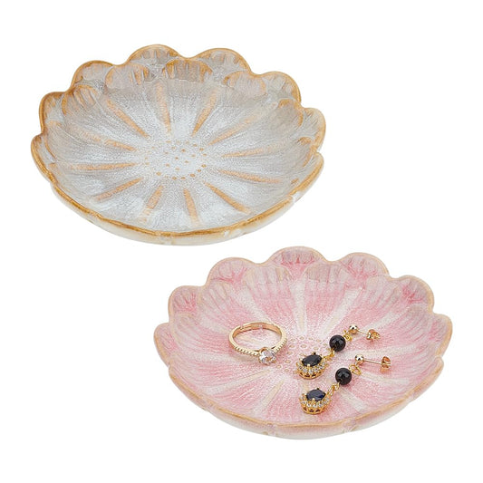 NBEADS 2 Pcs Ceramic Jewelry Tray, Lotus Flower Ring Dish Holder Porcelain Trinket Tray Decorative Trinket Plate for Ring Necklace Bracelet Jewelry Watch Key Gift, Whitesmoke/Pink