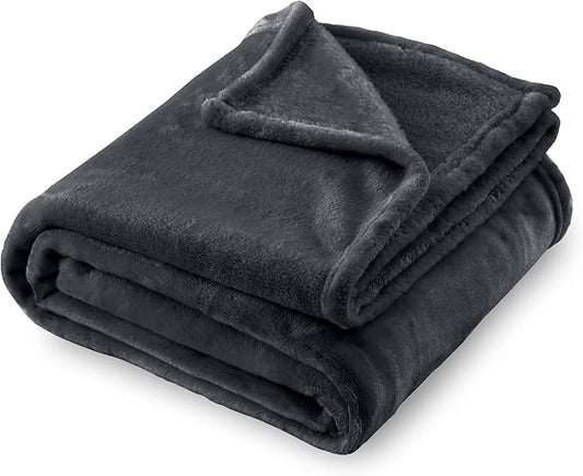 SOCHOW Flannel Fleece Blanket Queen Size, All Season Lightweight Super Soft Cozy Blanket for Bed or Couch, Dark Grey, 90x90 inches
