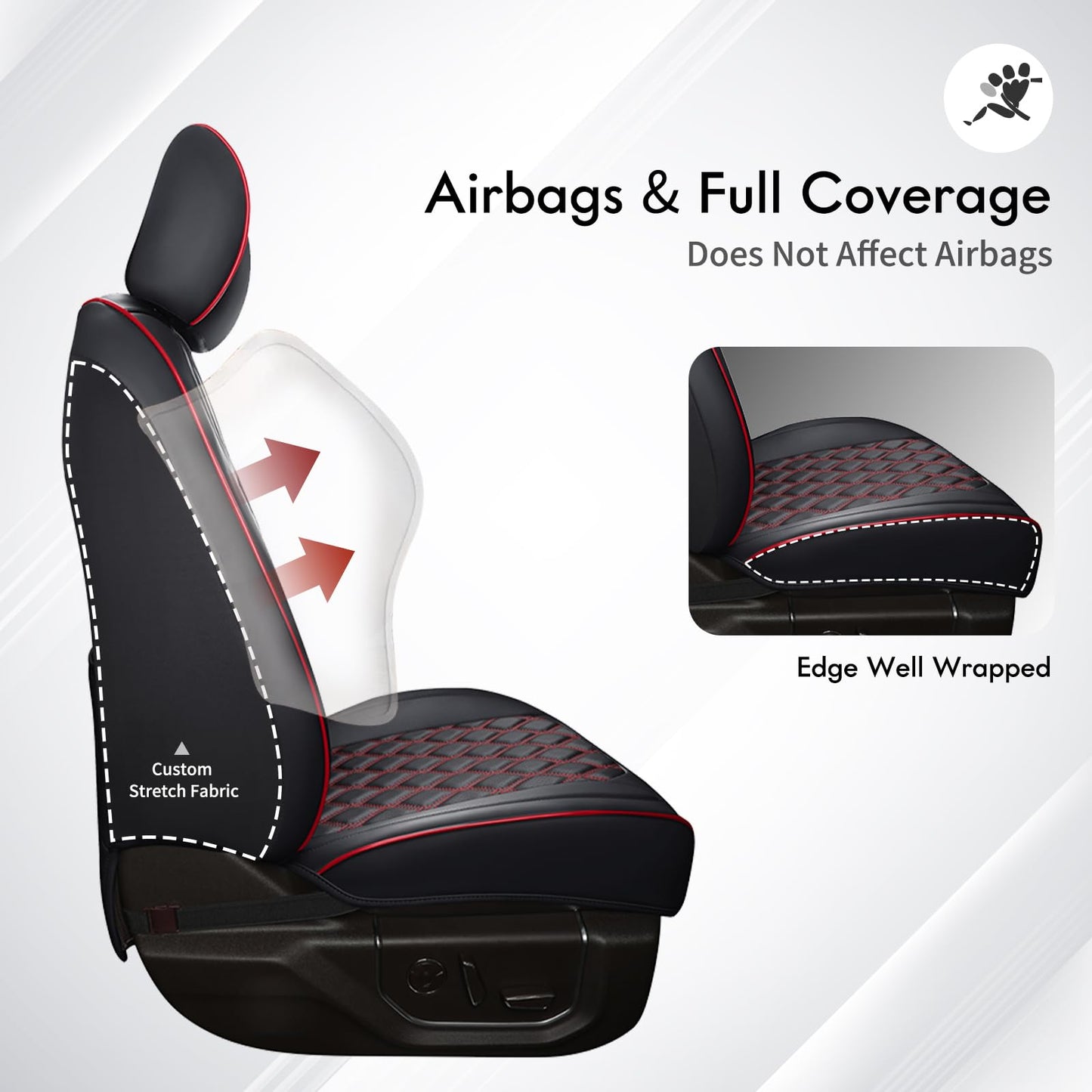 Huidasource Full Coverage F150 Seat Covers Cushion Protector Fit for 2015-2025 Ford F150 SuperCrew & 2017-2025 F250 F350 F450 Super Duty Crew Cab XL XLT Lariat King Ranch Platinum(Full Set/Black&Red)