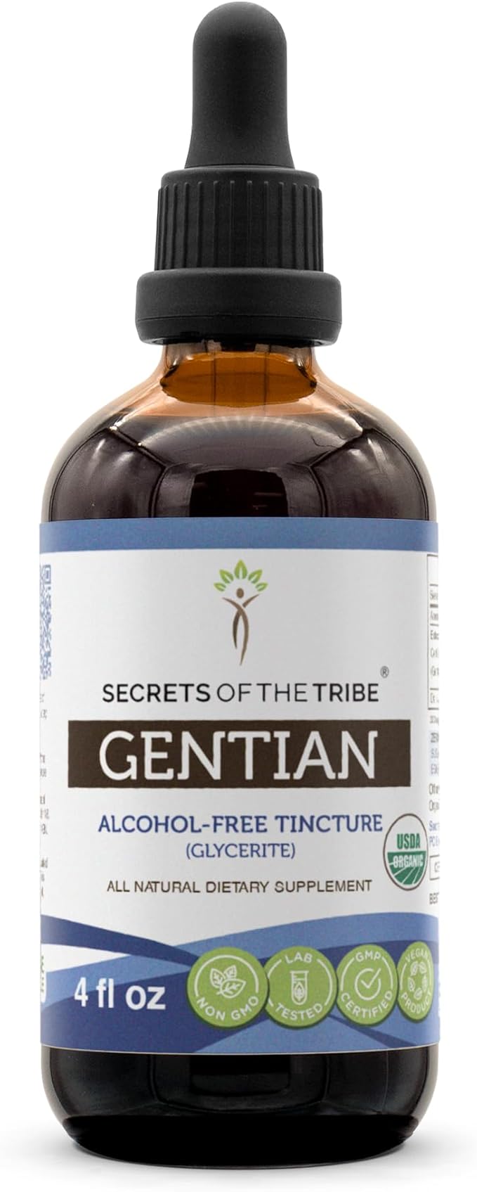 Secrets of the Tribe Gentian USDA Organic | Alcohol-Free Extract, High-Potency Herbal Drops | Made from 100% Certified Organic Gentian (Gentiana Lutea) Dried Root (4 oz)