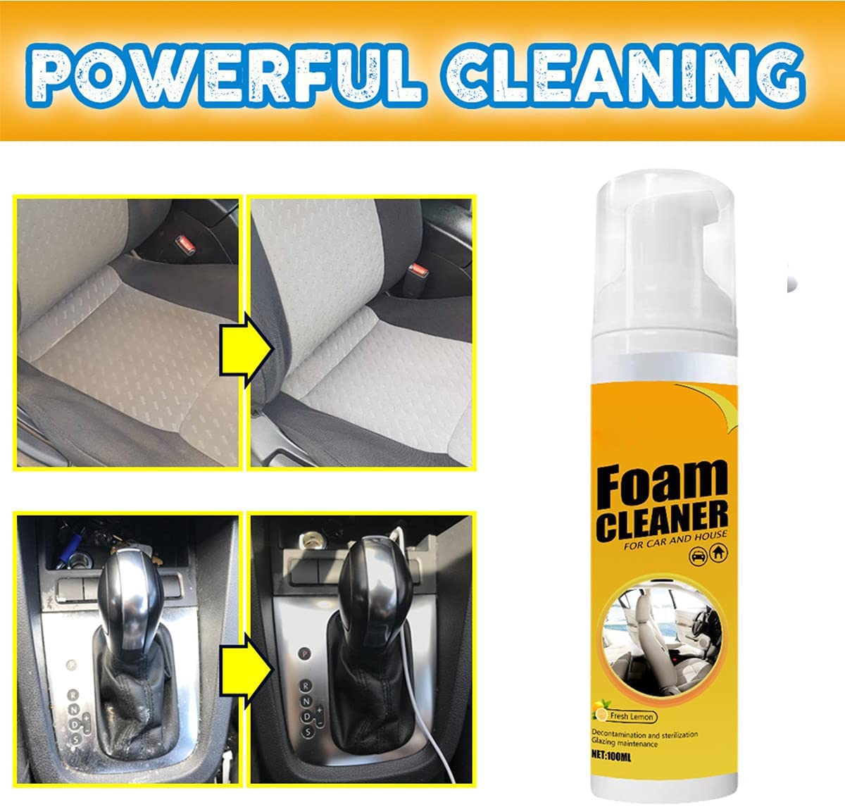 Biaoyun 2 PCS Multipurpose Foam Cleaner Spray, Foam Cleaner for car and House, Leather Decontamination, Multi-Functional Foam Cleaner, All-Purpose Household Cleaners for Car and Kitchen