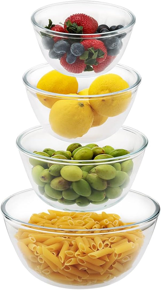Cuiselect 4pc Glass Mixing Bowls Sets (2.80QT, 1.64QT, 1.16QT, 0.85QT), Nesting Mixing Bowls for Cooking Prep, Baking, Storage, Large Salad Bowls Sets-Dishwasher Microwave Freezer Safe