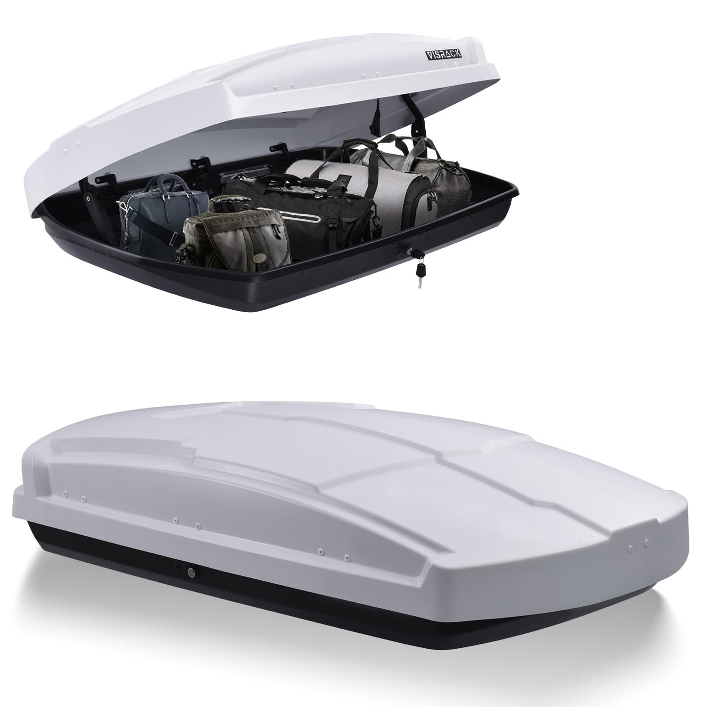 SHINEUX Rooftop Cargo Carrier Hard Shell with Security Keys, Cargo Box, 15.5 Cubic Feet Roof Rack Cargo Carrier, Rainproof Cargo Carrier for Top of Vehicle(Tool-Free Install), White.(B58)