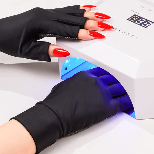 Makartt UV Gloves for Gel Manicures - Professional UPF50+ Fingerless Stretchy Farbric Nail Art Gloves to Protect Hands from Harm for Women Men, Black