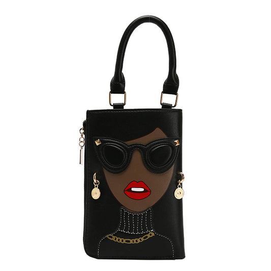 KUANG! Women Novelty Lady Face Shoulder Bags Funky PU Leather Top Handle Satchel Handbags Clutch Purse for Women