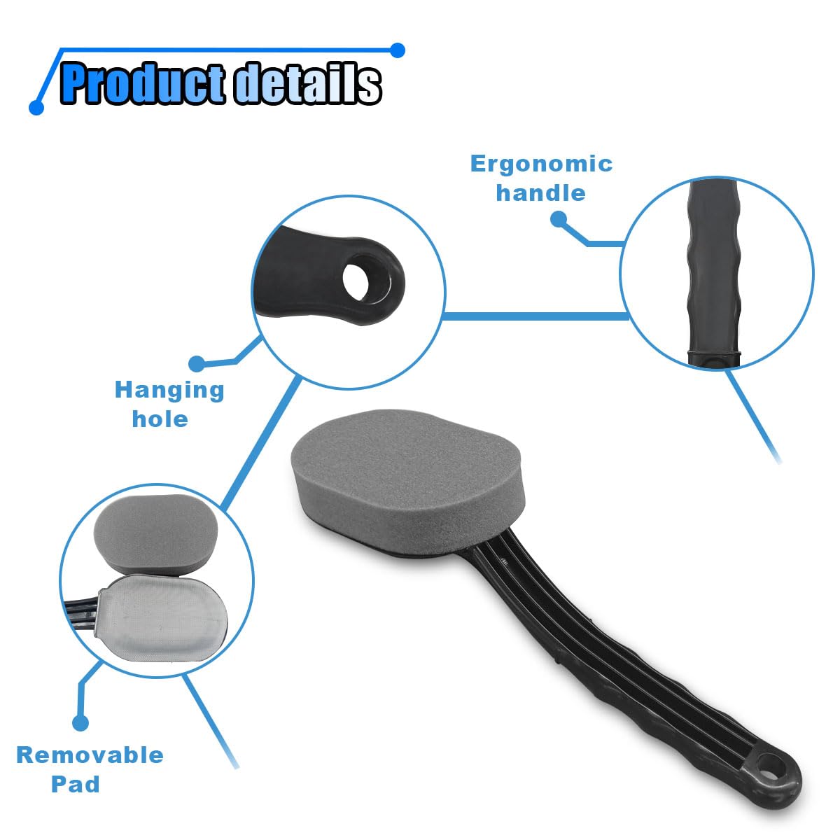 Tire Shine Applicator Brush, Car Detachable Tire Wax Foam Applicator Pad with Curved Handle, High-Density Tire Dressing Applicator Sponge Brush Car Tire Detailing Cleaning Accessories