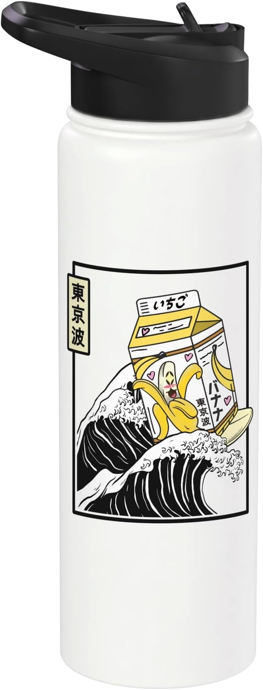 Banana Milk Carton Surfing Kanagawa Wave Kawaii Aesthetic Stainless Steel Insulated Water Bottle