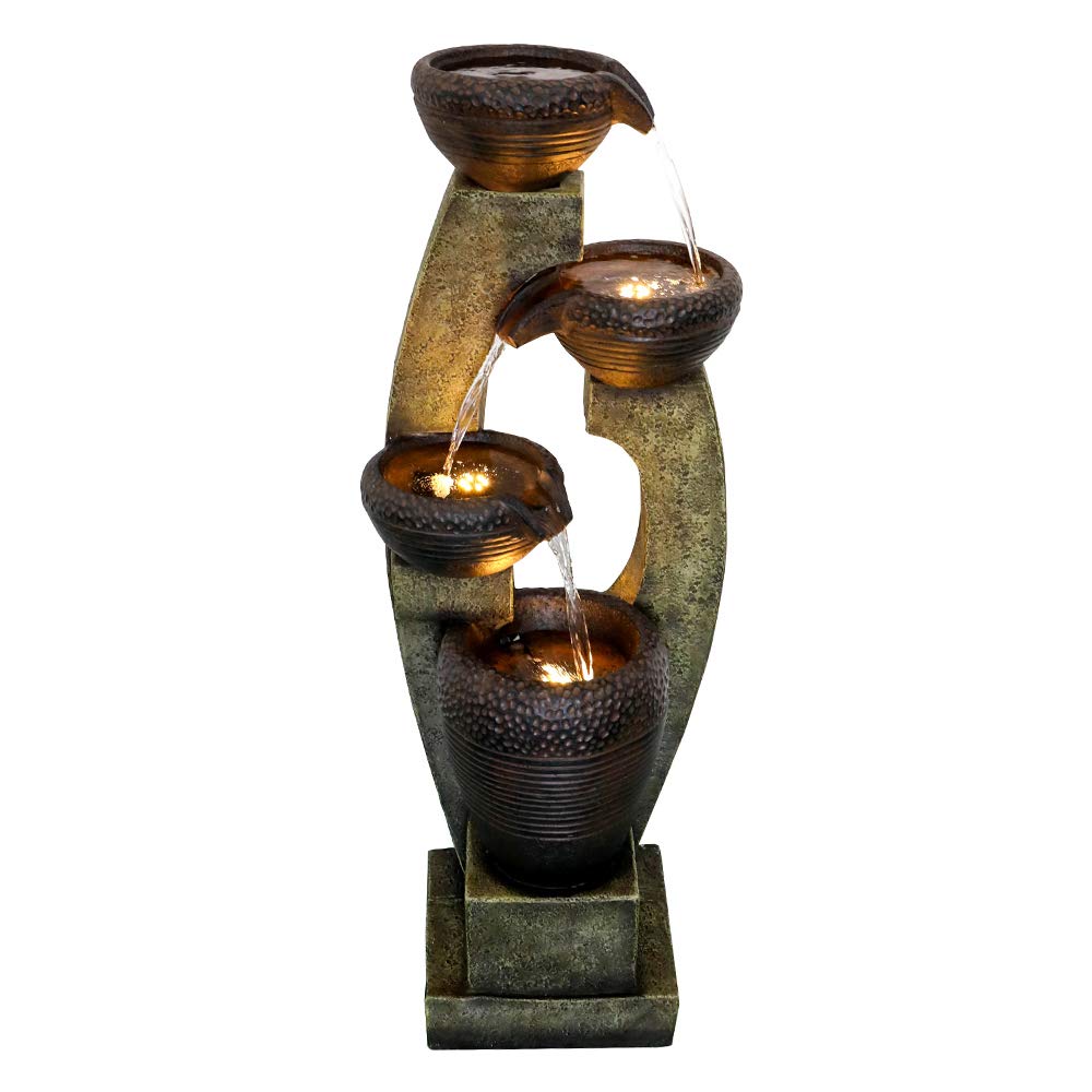 Naturefalls 40” H Modern Outdoor Fountain - 4 Crocks Outdoor Garden Fountains with Contemporary Design&LED Light for Garden, Patio, Deck, Porch, Backyard and Home Art Decor (40in, Light Gray)