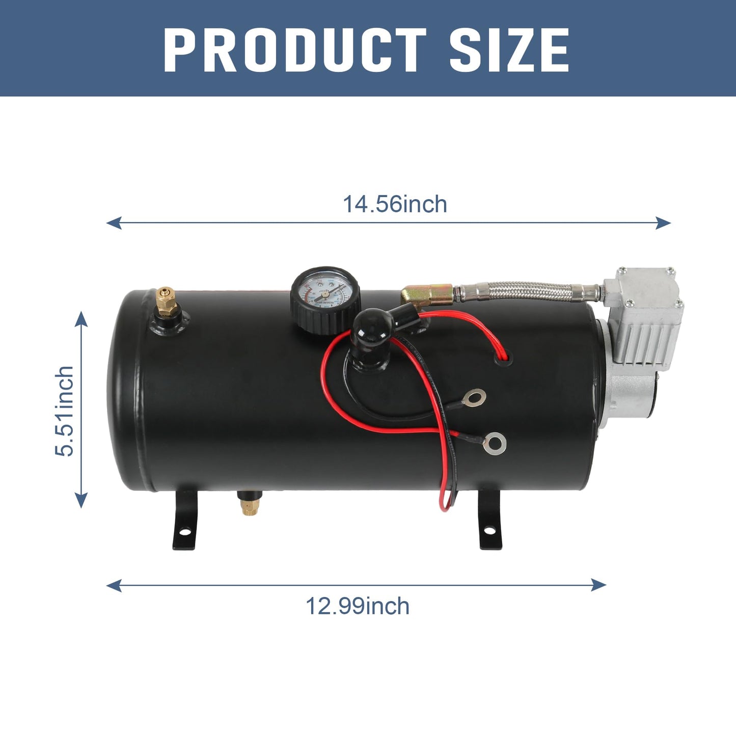 DC 12V MAX 150PSI Air Compressor Tank Pump with 3 Liter Tank 0.8 Gallon Portable Air Compressor Pump for Train Truck Pickup Motorhome Horns On Board 3L Train Inflator