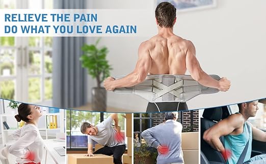 Back Brace for Lower Back Pain Relief - Back Support Belt for Women & Men, Lower Back Brace for Herniated Disc, Sciatica. Removable Stays for Lower Back Support with 2 Different Hardness Sets (XX-Large, Grey)