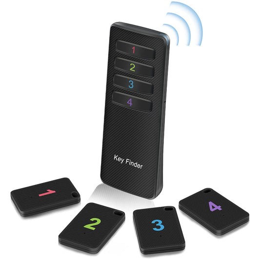Key Finder, Stick on TV Remote Control| Find My Keys Device, 4 Pack Wireless Car Key Finders That Make Noise | 115ft Range 85dB RF Keys Tracker, Phone/Wallet Finder with 4 Item Locator Tags