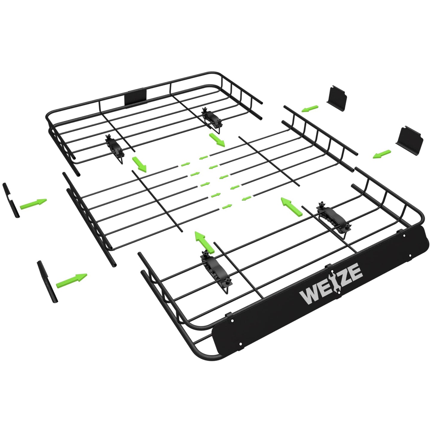 WEIZE 54" x 34" Heavy Duty Roof Rack, Rooftop Cargo Carrier Basket with Waterproof Bag, Tie Down Strap, Net, Rack Extension and Car Top Luggage Holder for SUV, 200lb Capacity, Steel Construction