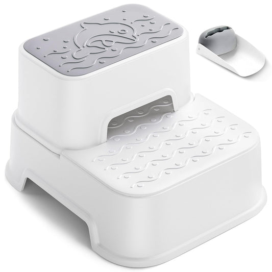 MangoHood Step Stools for Kids - Double up Toddlers Stool Multifunctional Toilet Stepping Stool for Kids Anti-Slip Step Stool for Bathroom Sink, Potty Training, Kitchen (White-1Pack)