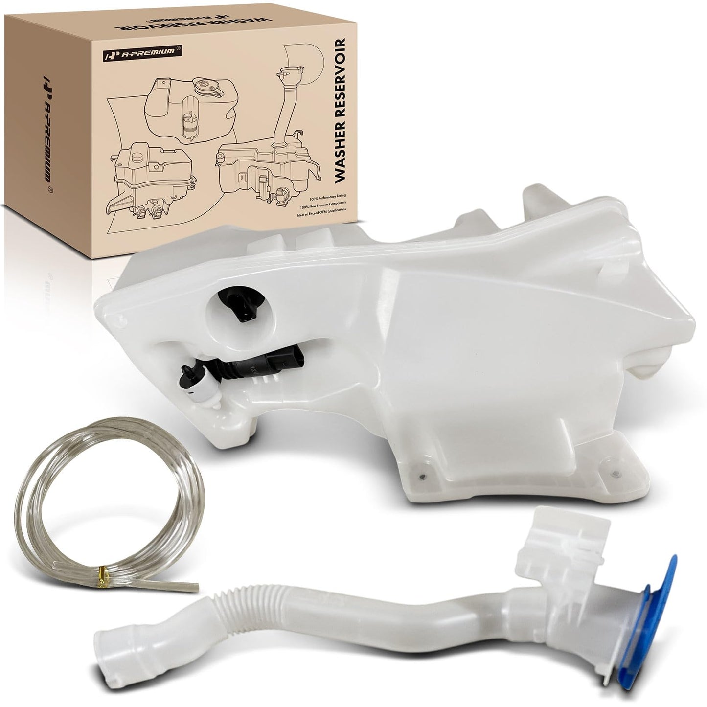 A-Premium Windshield Washer Reservoir Tank Assembly Compatible with Volkswagen Atlas 2018-2023, Atlas Cross Sport 2020-2023 - with Cap & Washer Pump & Fluid Level Sensor