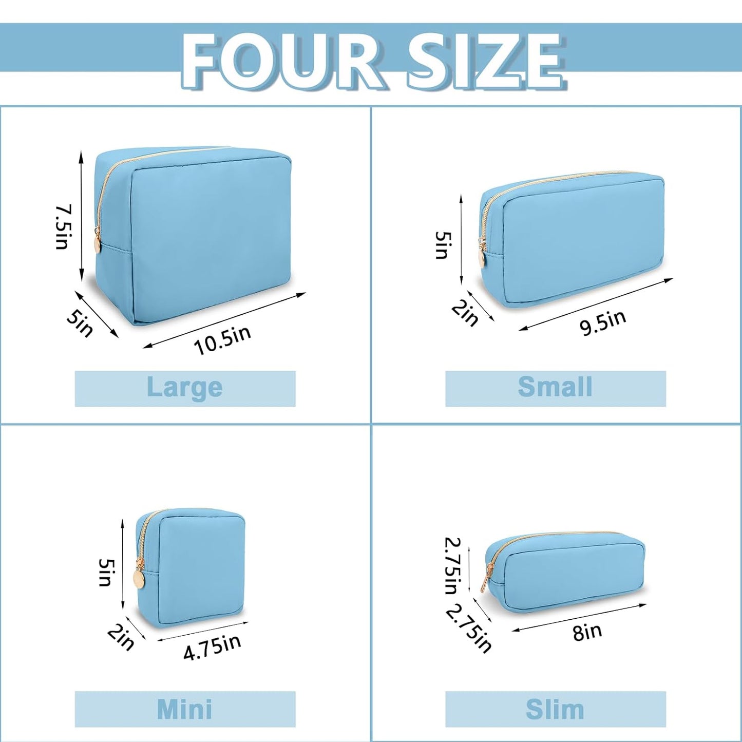Large Makeup Bag Pouch,Nylon Women Travel Toiletry Storage Bag Preppy Cosmetic Bag for Girls,Big Makeup Organizer Bag Cute Zipper Pouch Skincare Bag for Sport Work Gift(Large-Periwinkle)