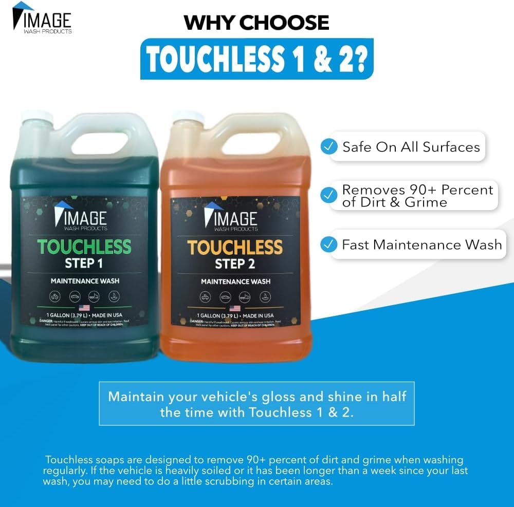 Image Wash Products® Touchless Car Wash Soap Kit – Foam Cannon & Pressure Washer Soap | No Scrub Truck & RV Wash | Heavy Duty Car Soap | Step 1 & 2 Touchless Wash System (128 Fl Oz With Foam Cannon)