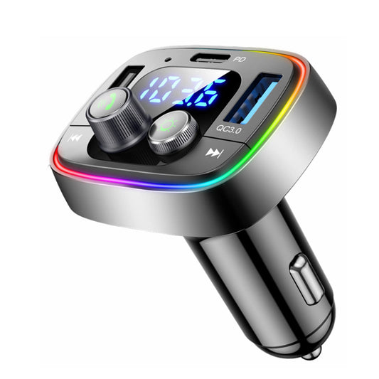 LIHAN USB C Bluetooth Adapter for Car, AUX Wireless FM Radio Transmitter, Handsfree Calling & Audio Receiver, MP3 Music Player, QC3.0 & Type-C PD USB Charger,7 Colors LED Backlit