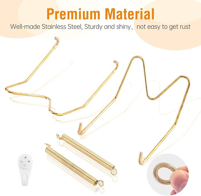 Plate Hangers for The Wall, Suitable for 16-20 inch Decorative Plate, Stainless Steel Wire Plate Holder with Wall Hooks and Rubber tip Protectors, Plate Hangers for Displaying Plates, Platter, Gold