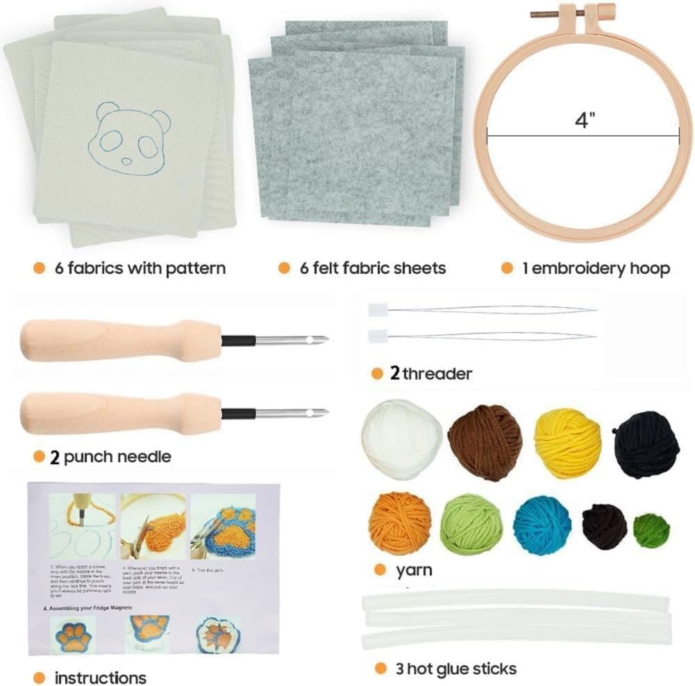 Punch Needle Kit for Beginners Adults Kids Keychain Accessories for Backpacks, Bags, Car Key Ring Easy Punch Needle Embroidery Kit Tool Threader Fabric Hoop Yarn Rug Tufting