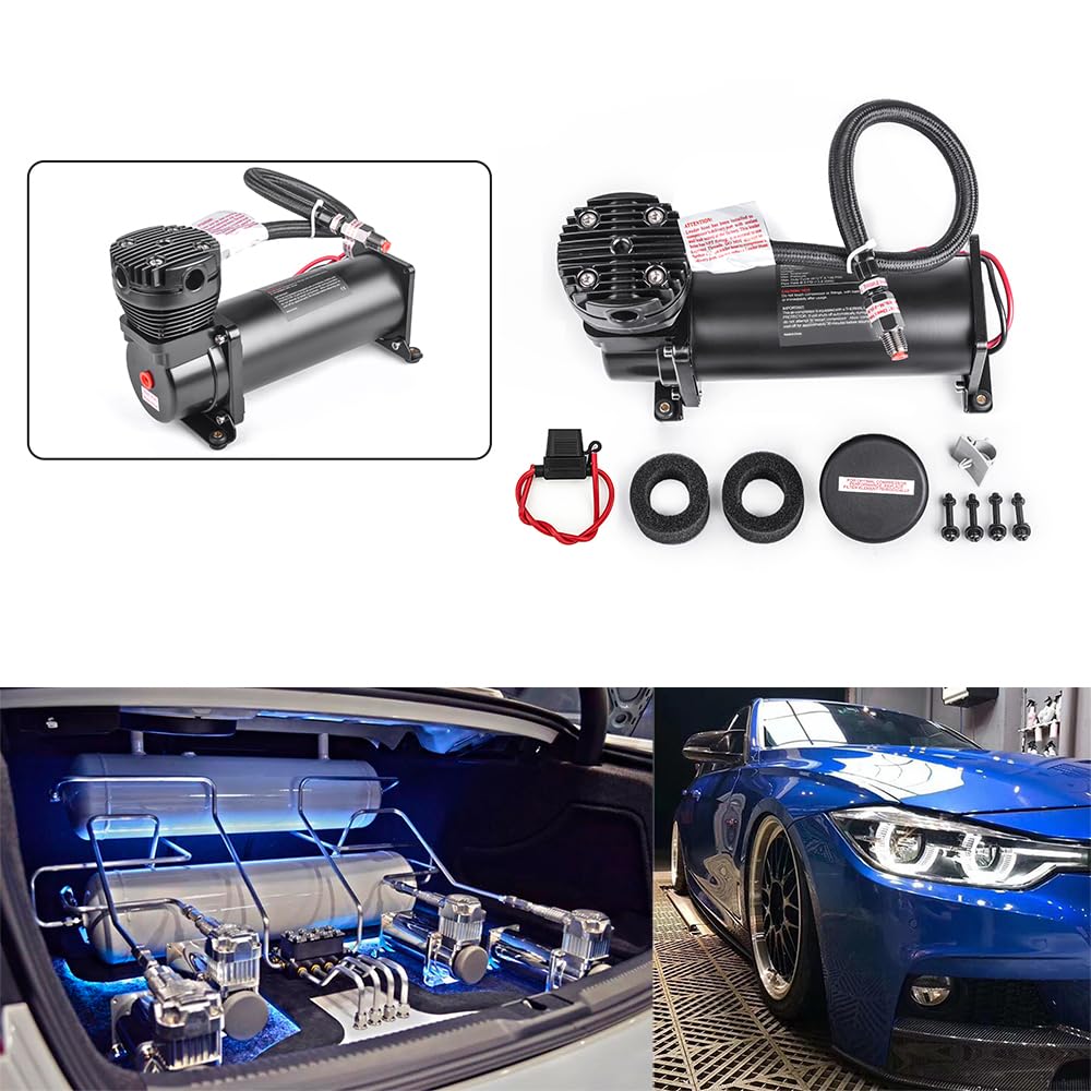 ZHSYMX Heavy Duty 200 PSI Air horn Compressor, 1/4 NPT Train Horn/Air Ride Compressor, Fittings for 12V Train/Truck/Car,Air Suspension BLACK