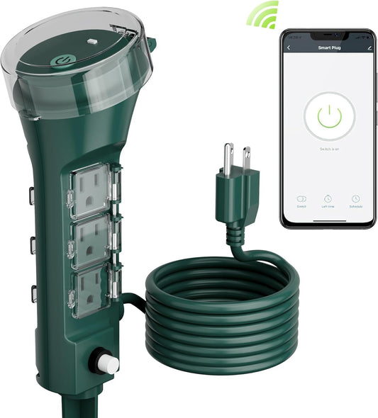 HBN Outdoor Smart Plug Waterproof WiFi Outdoor Outlet Timer with 6 Grounded Outlets, Remote & Voice Control Heavy Duty Yard Stake Plug Compatible with Alexa and Google Assistant No Hub Required