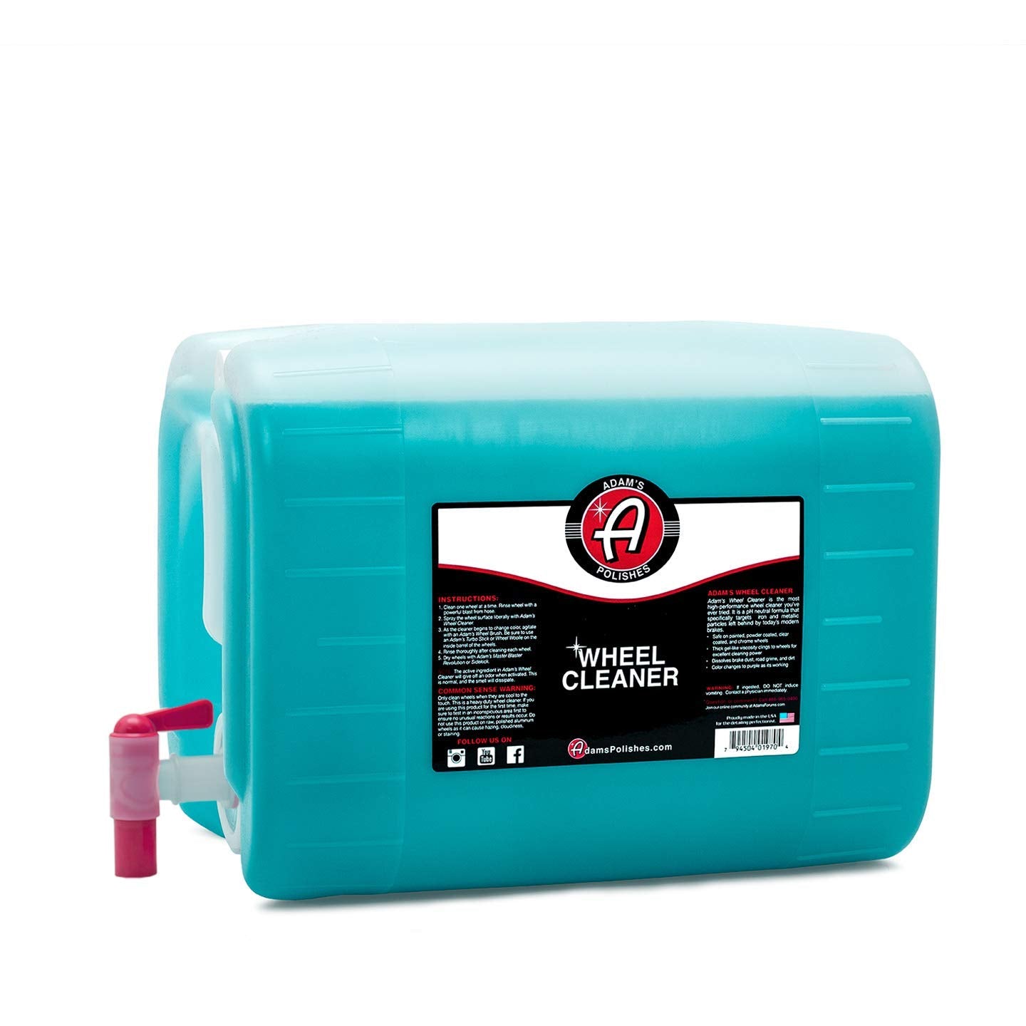 Adam's Polishes Wheel Cleaner 5 Gallon - Tough Wheel Cleaning Spray For Car Wash Detailing | Rim Cleaner & Brake Dust Remover | Safe On Chrome Clear Coated & Plasti Dipped Wheels | Use w/Wheel Brush