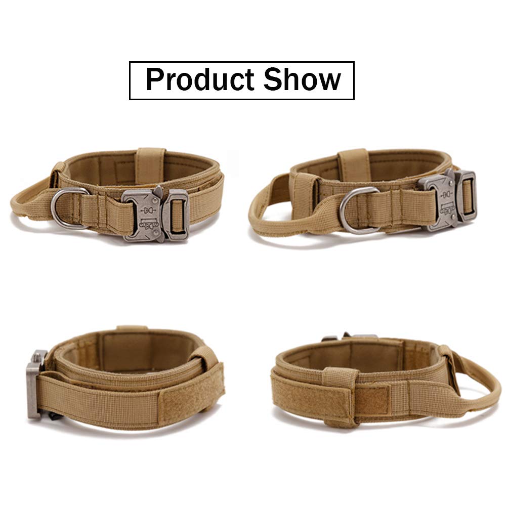 Xqpetlihai Tactical Dog Collar Adjustable Military Nylon Dog Collar with Control Handle and Heavy Duty Metal Buckle for Medium and Large Dogs (Brown,L)