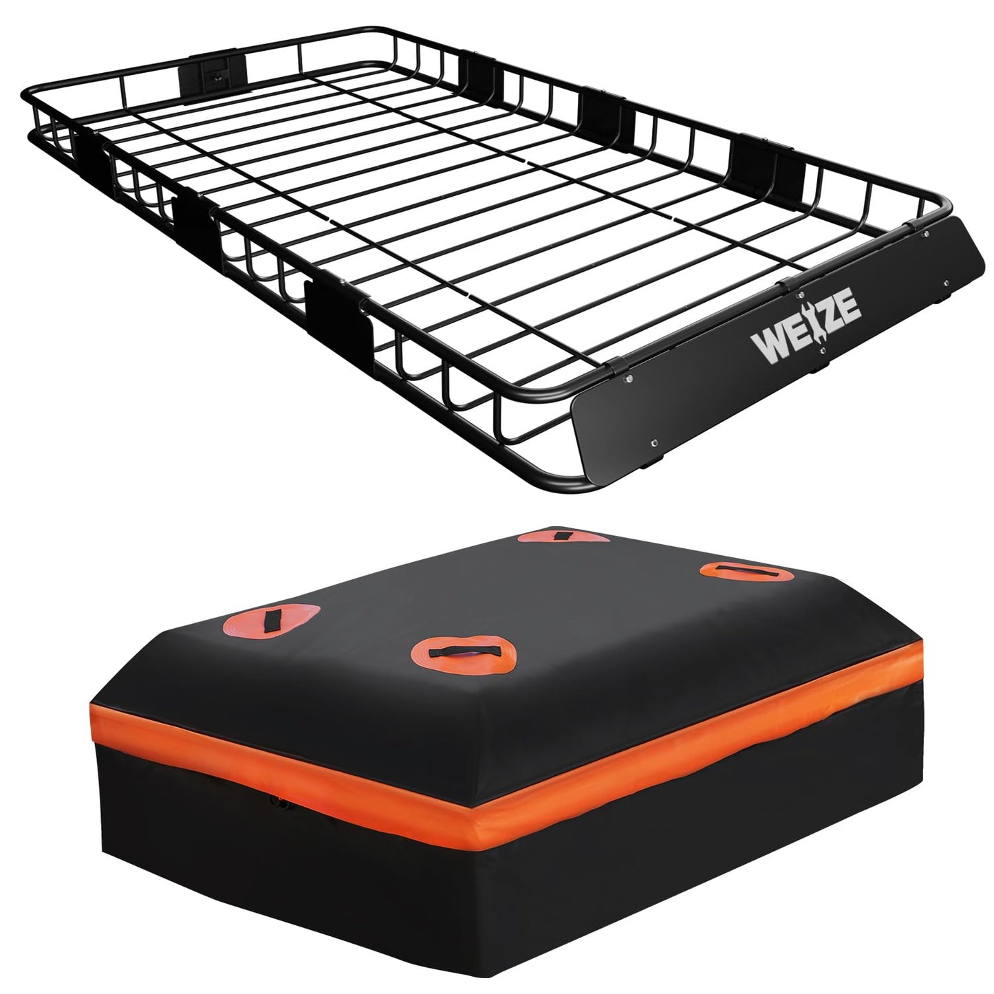 WEIZE Heavy Duty 64"x 39" Roof Rack, Rooftop Cargo Carrier Basket with Waterproof Bag, Tie Down Strap & Net, Car Top Luggage Holder for SUV, 200lb Capacity, Steel Construction