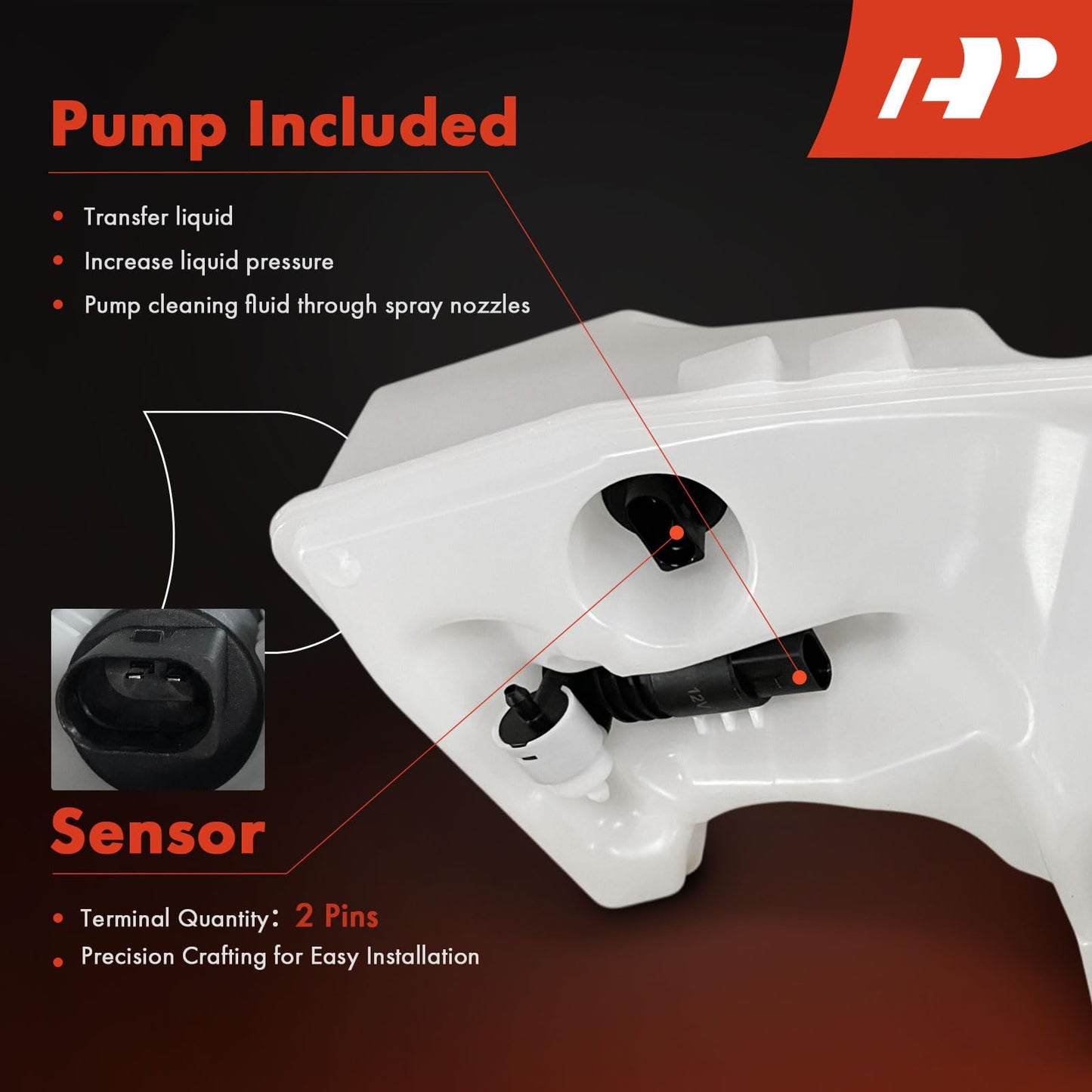 A-Premium Windshield Washer Reservoir Tank Assembly Compatible with Volkswagen Atlas 2018-2023, Atlas Cross Sport 2020-2023 - with Cap & Washer Pump & Fluid Level Sensor